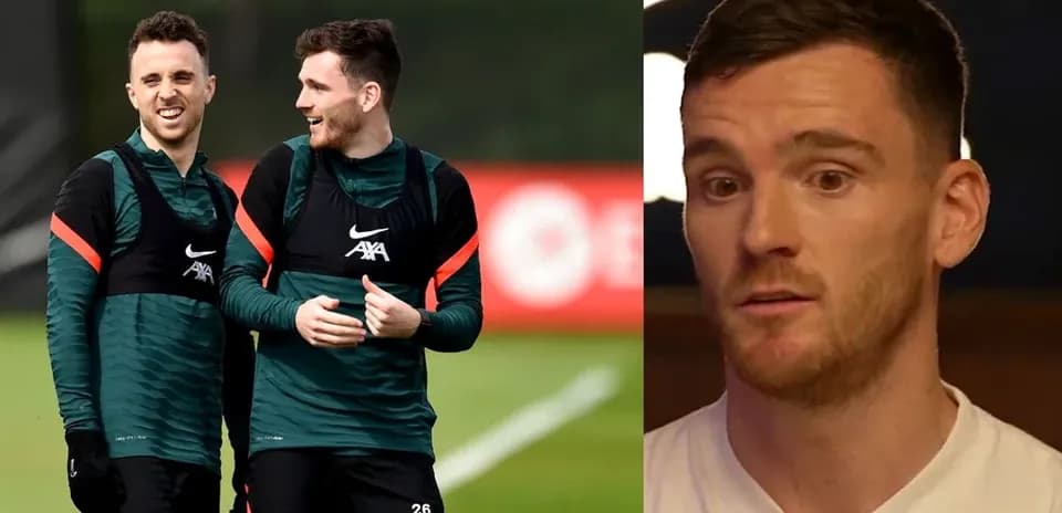 Liverpool players laughing during training session