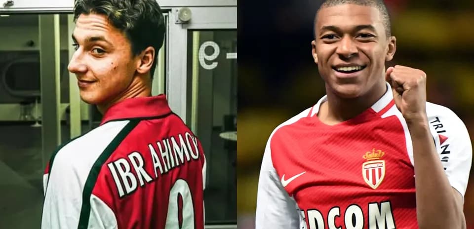 Zlatan Ibrahimovic and Kylian Mbappe in jerseys