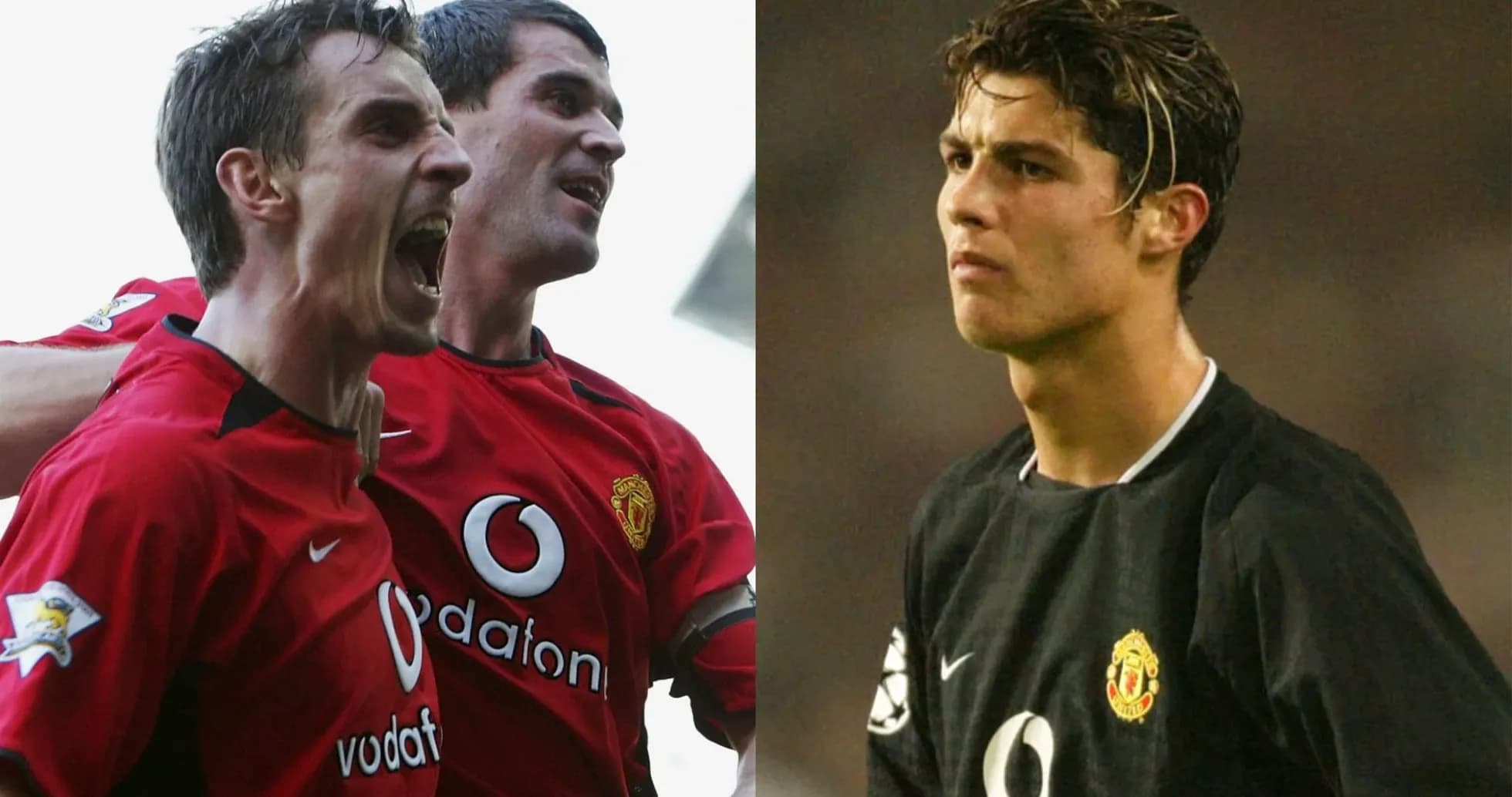 Two Manchester United players celebrating and Cristiano Ronaldo