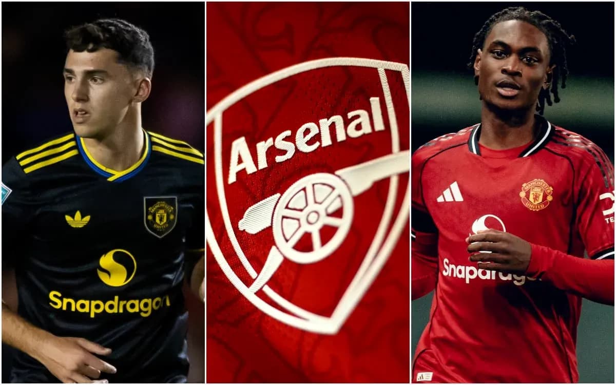 Players from Manchester United and Arsenal logos