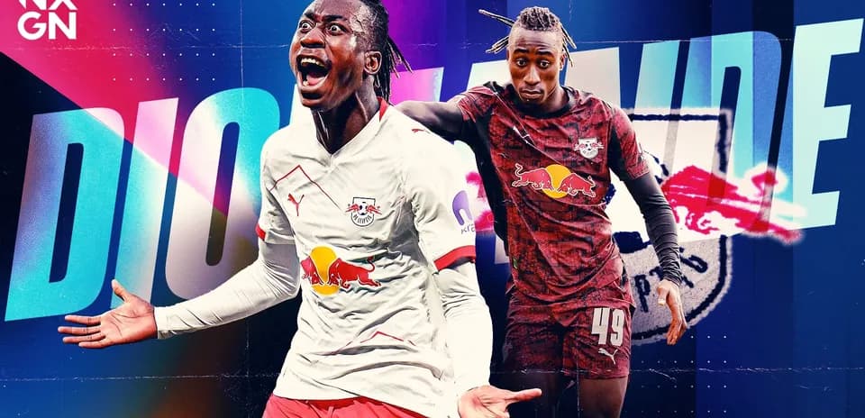 Player celebrating a goal with RB Leipzig branding
