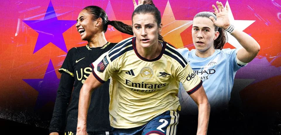 Three female soccer players in dynamic poses