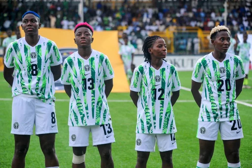 Nigerian female football players lined up before match