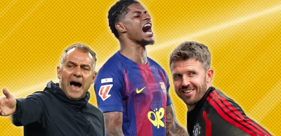 Three football figures celebrating on a colorful background