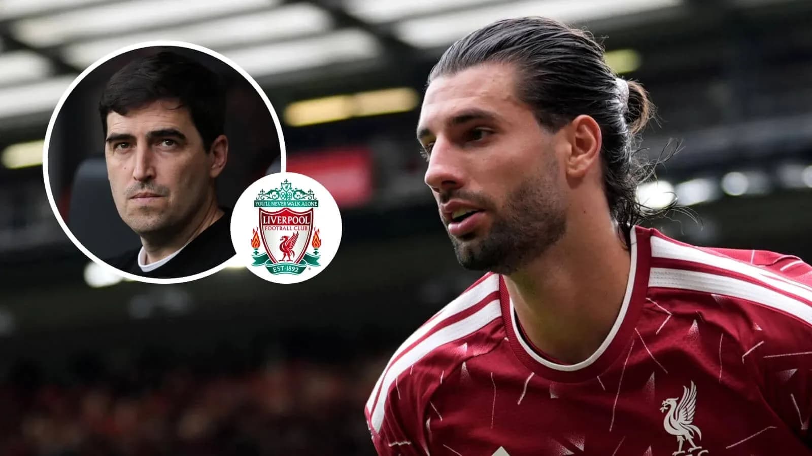 Liverpool player in action with coach and club logo