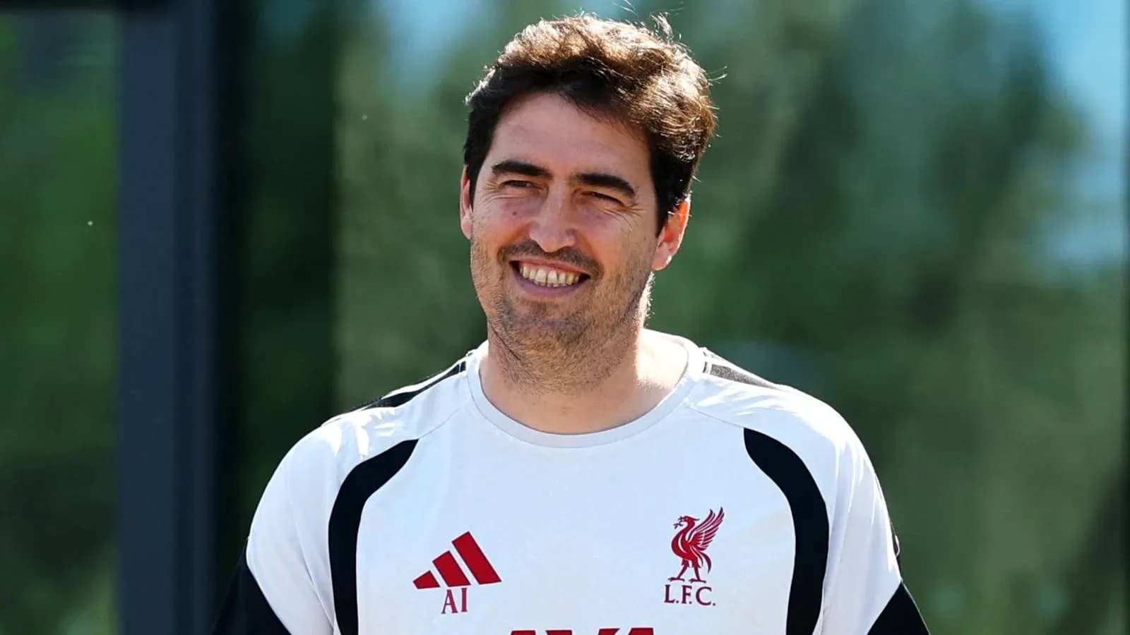 Goalkeeper smiling during Liverpool training session