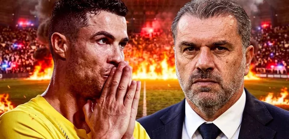Cristiano Ronaldo and coach facing each other with crowd