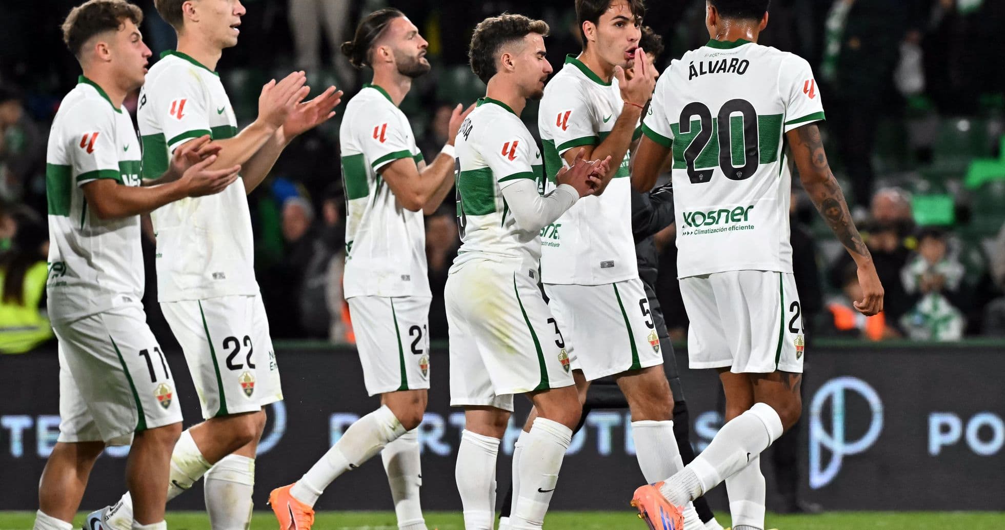 Elche players celebrating during La Liga match