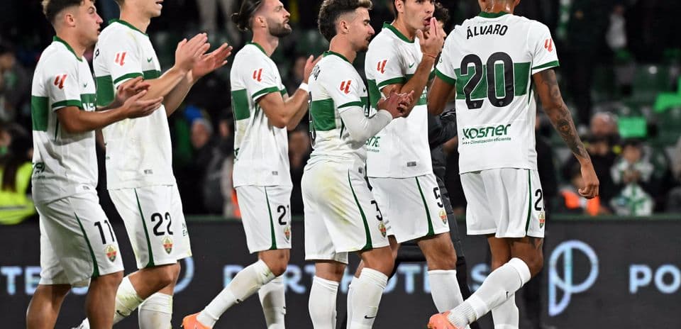 Elche players celebrating during La Liga match