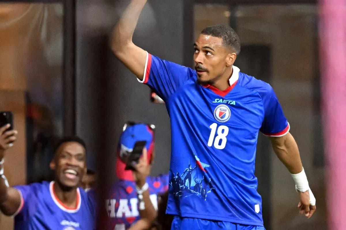Haitian player celebrating during World Cup match