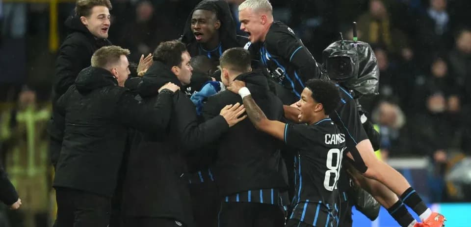 Club Brugge players celebrating a goal