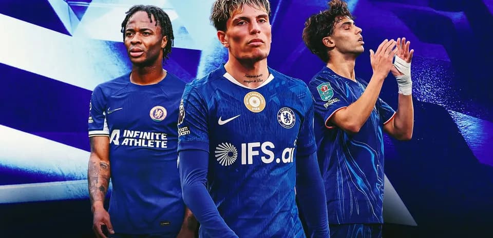 Three Chelsea players in blue kits on stage
