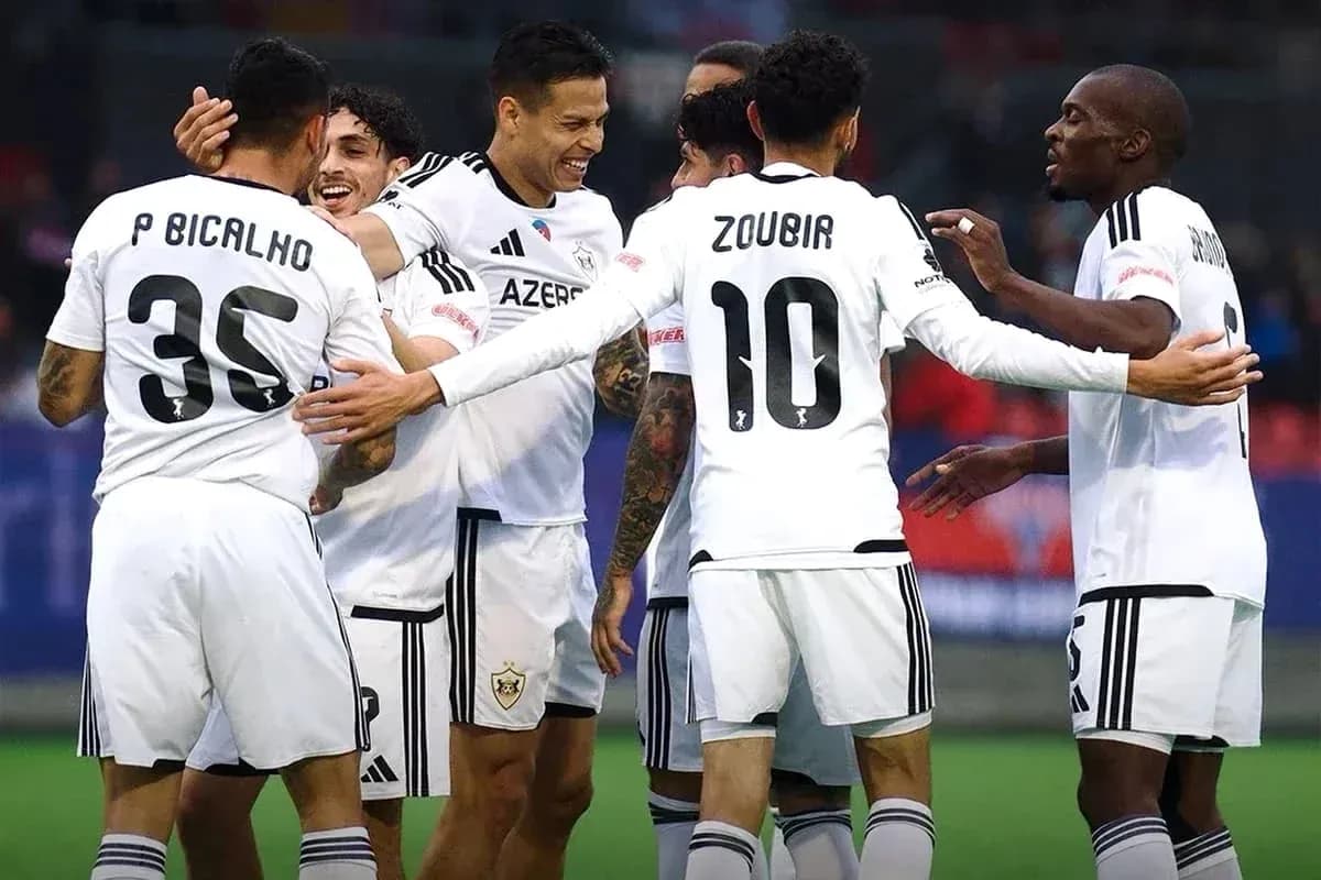 Qarabag players celebrating a goal during match