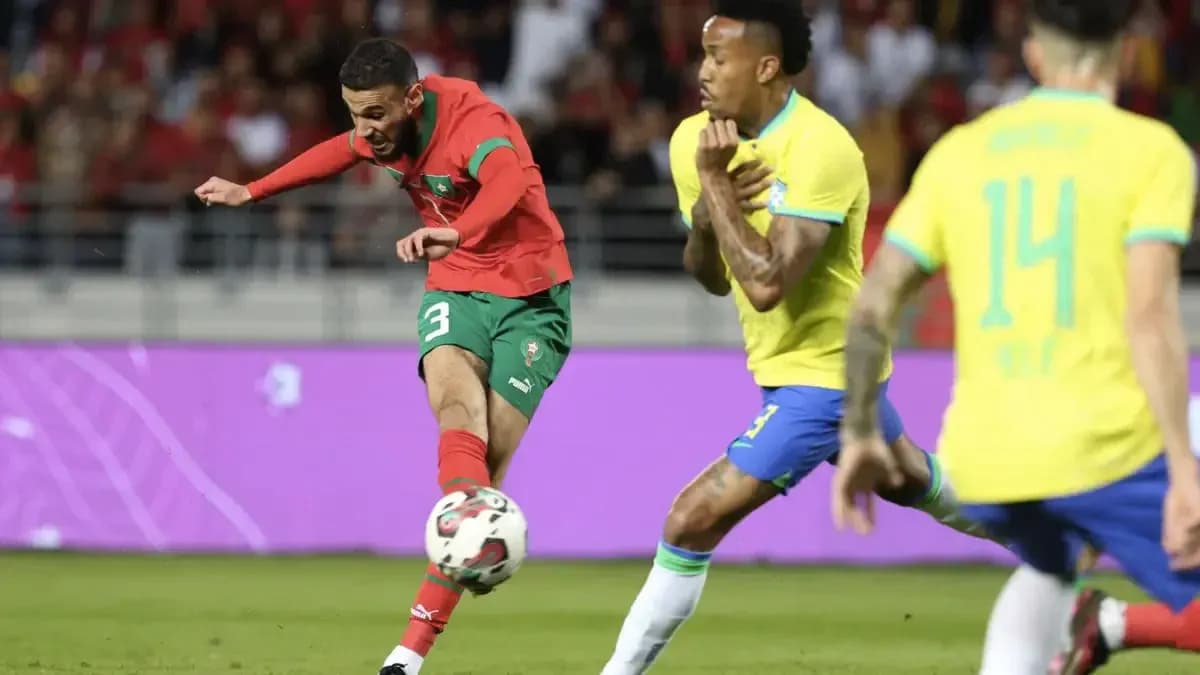 Moroccan player shooting during Brazil match