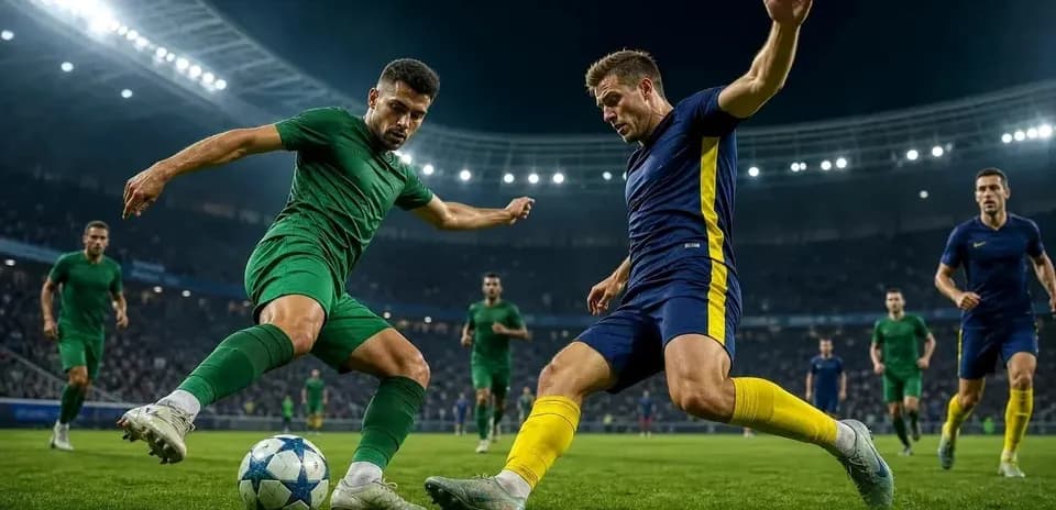 Players competing for the ball during UEFA match
