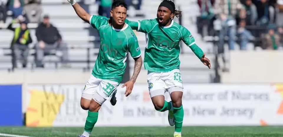Players celebrating a goal during NY Cosmos match