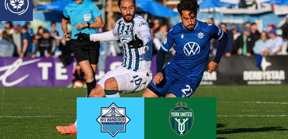 HFX Wanderers FC player tackles York United player