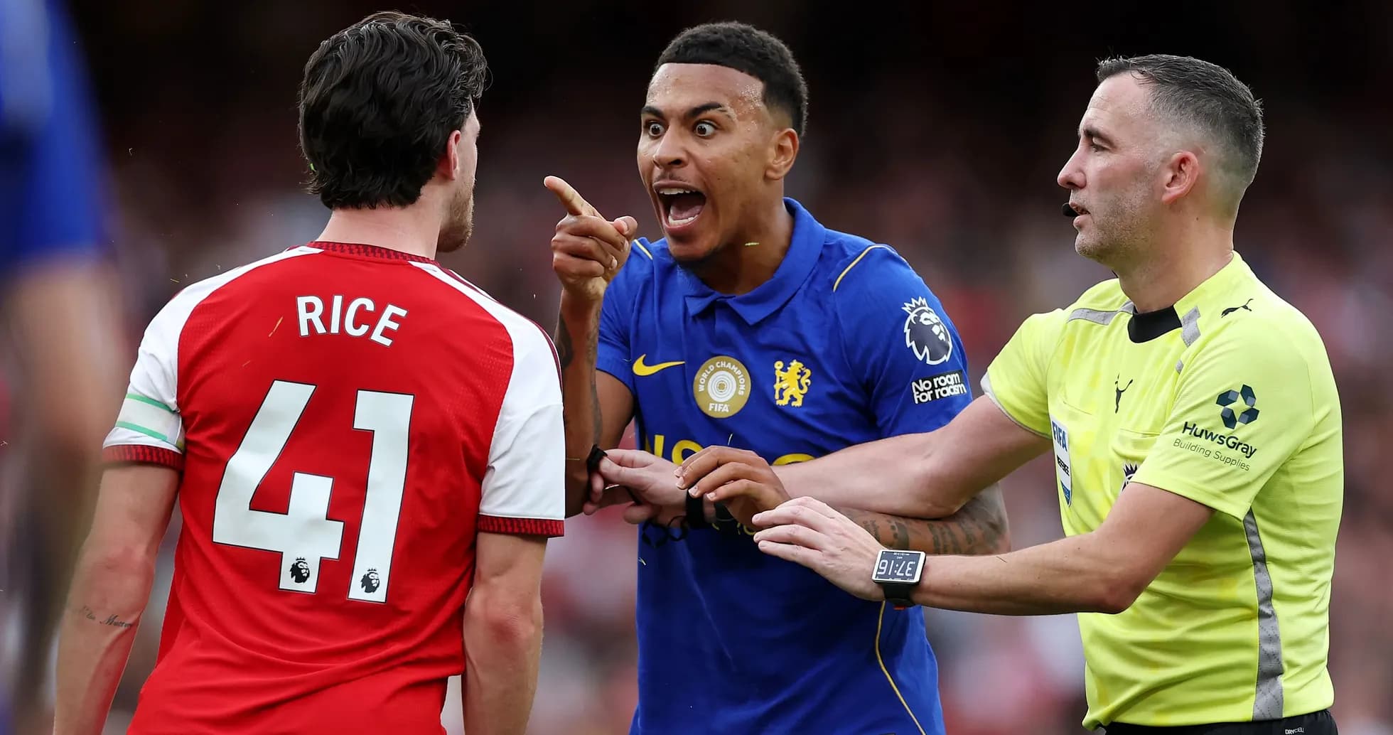 Two players arguing during a football match