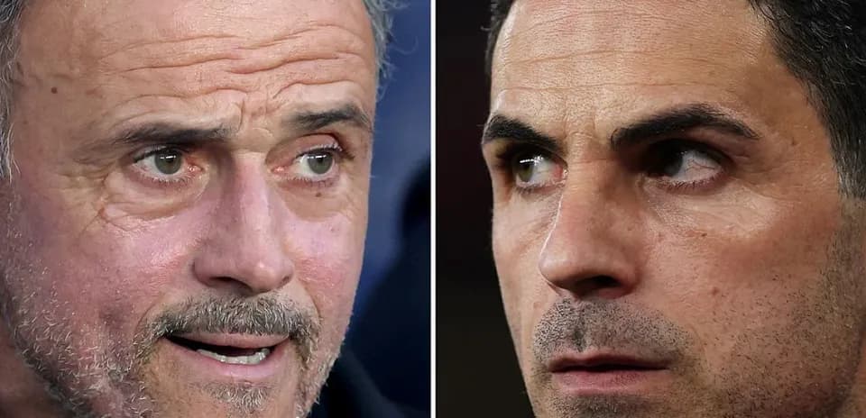 Close-up of two football managers facing each other