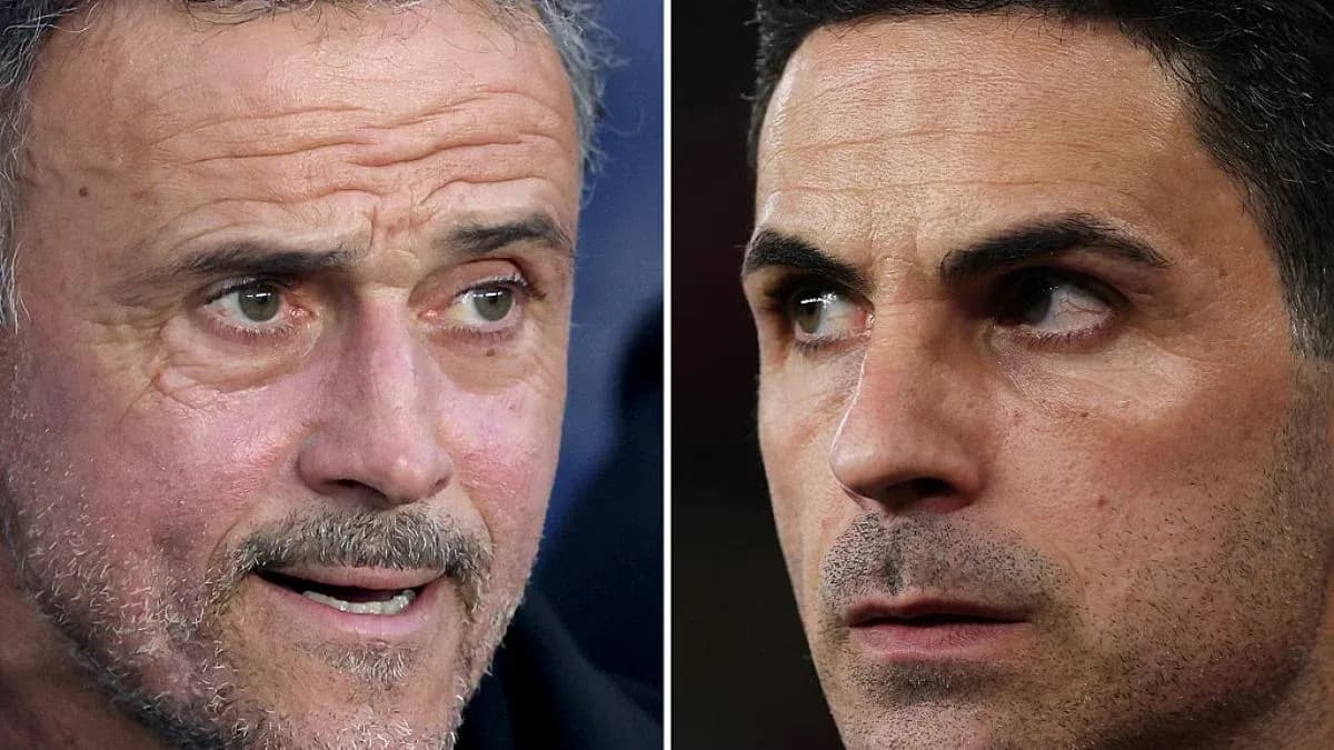Close-up of two football managers facing each other