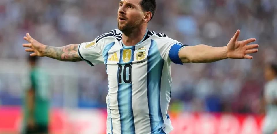 Lionel Messi celebrating after scoring a goal
