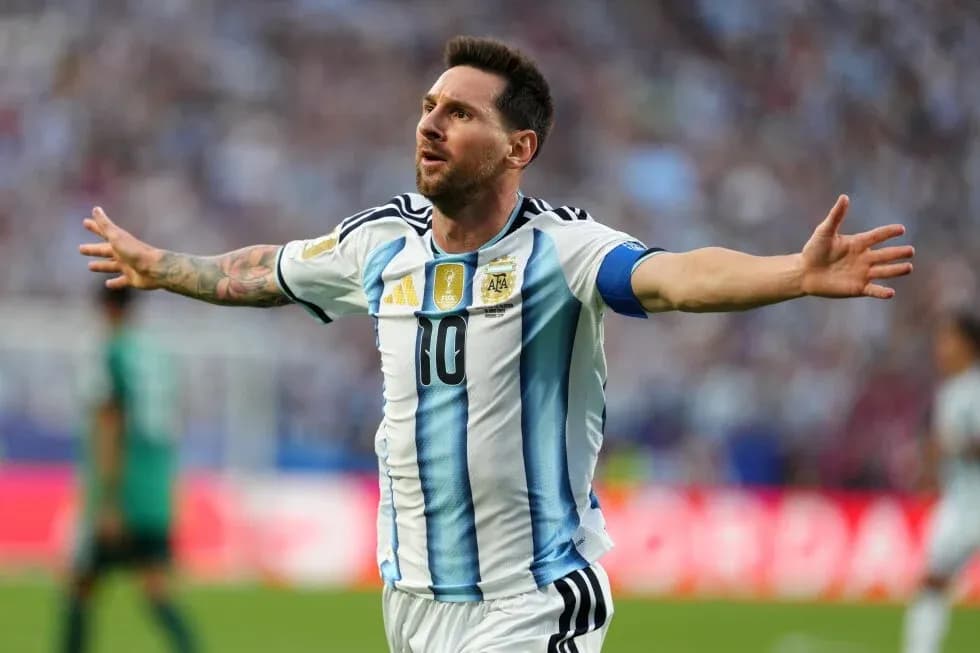 Lionel Messi celebrating after scoring a goal
