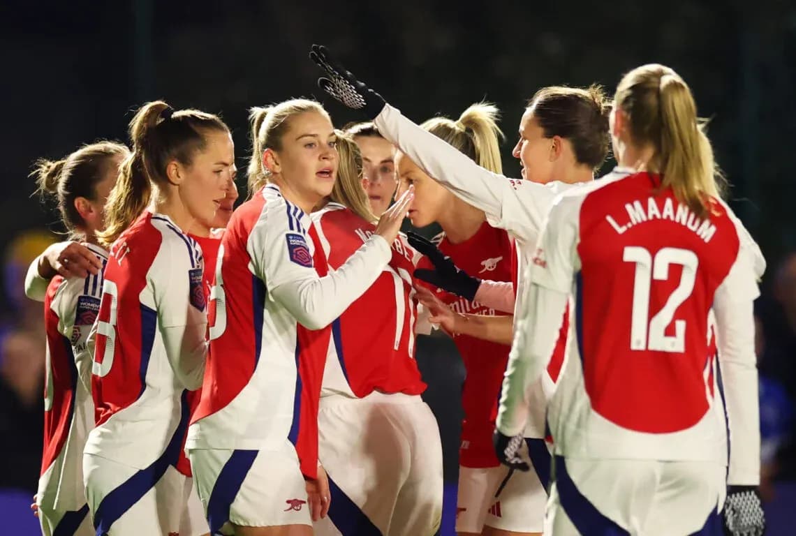Arsenal Women celebrating during FA WSL match