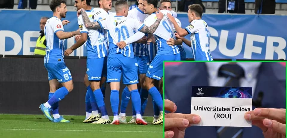 Universitatea Craiova players celebrating a goal