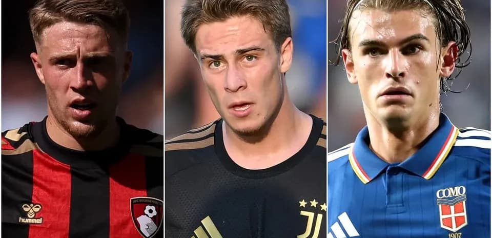 Three football players in their club jerseys