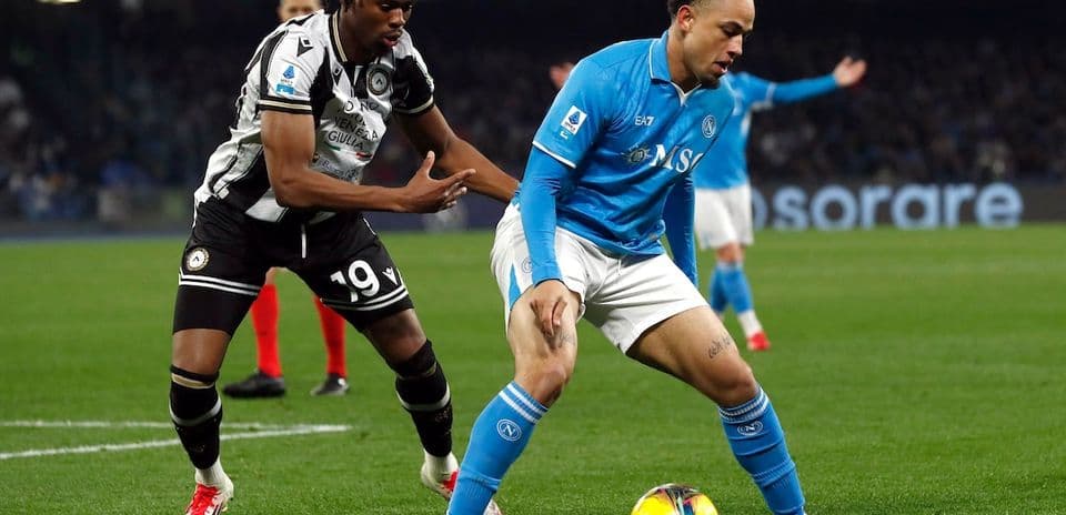 Player tackling during Napoli vs Udinese match