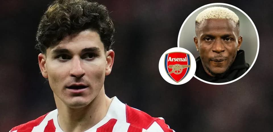 Football player in red and white jersey, Arsenal logo