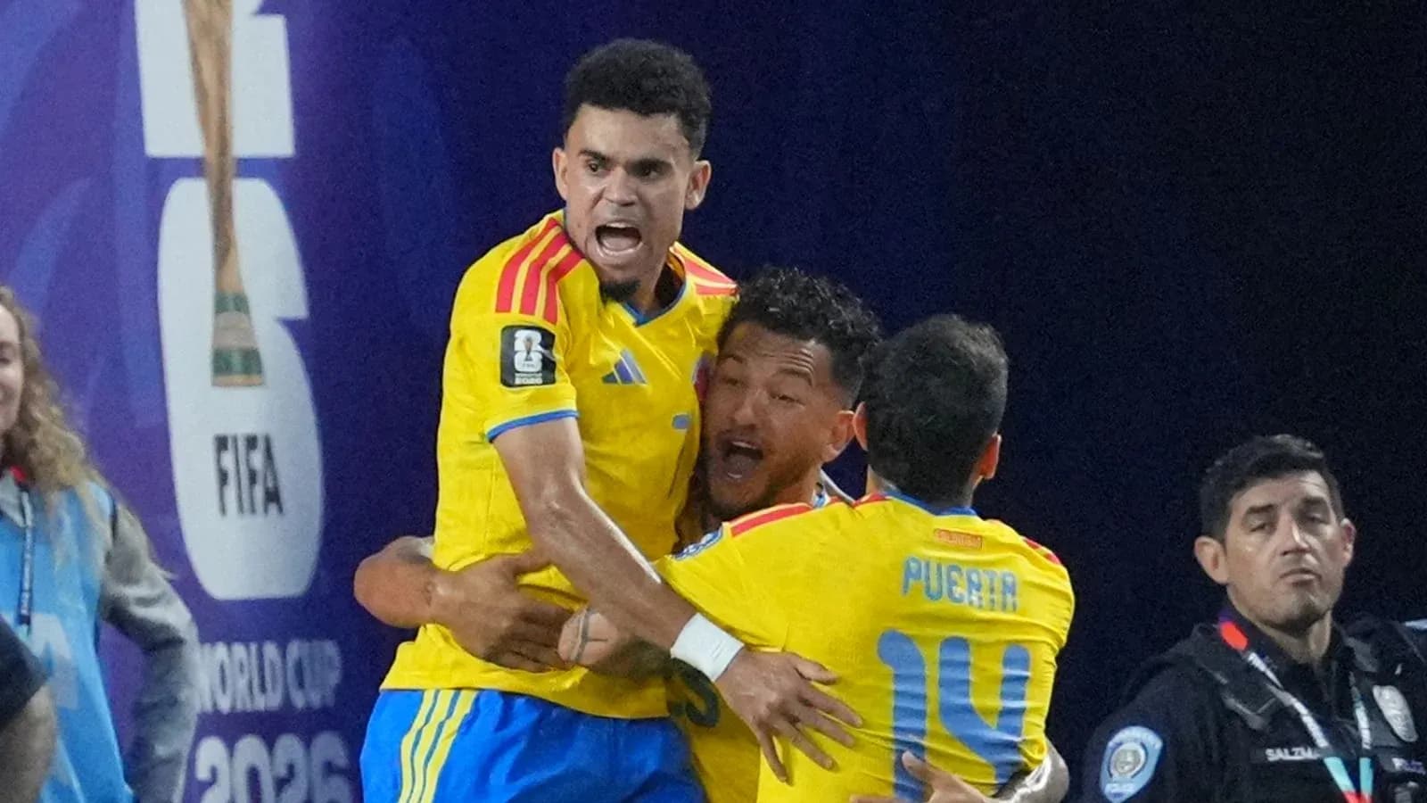 Colombia players celebrating during World Cup match