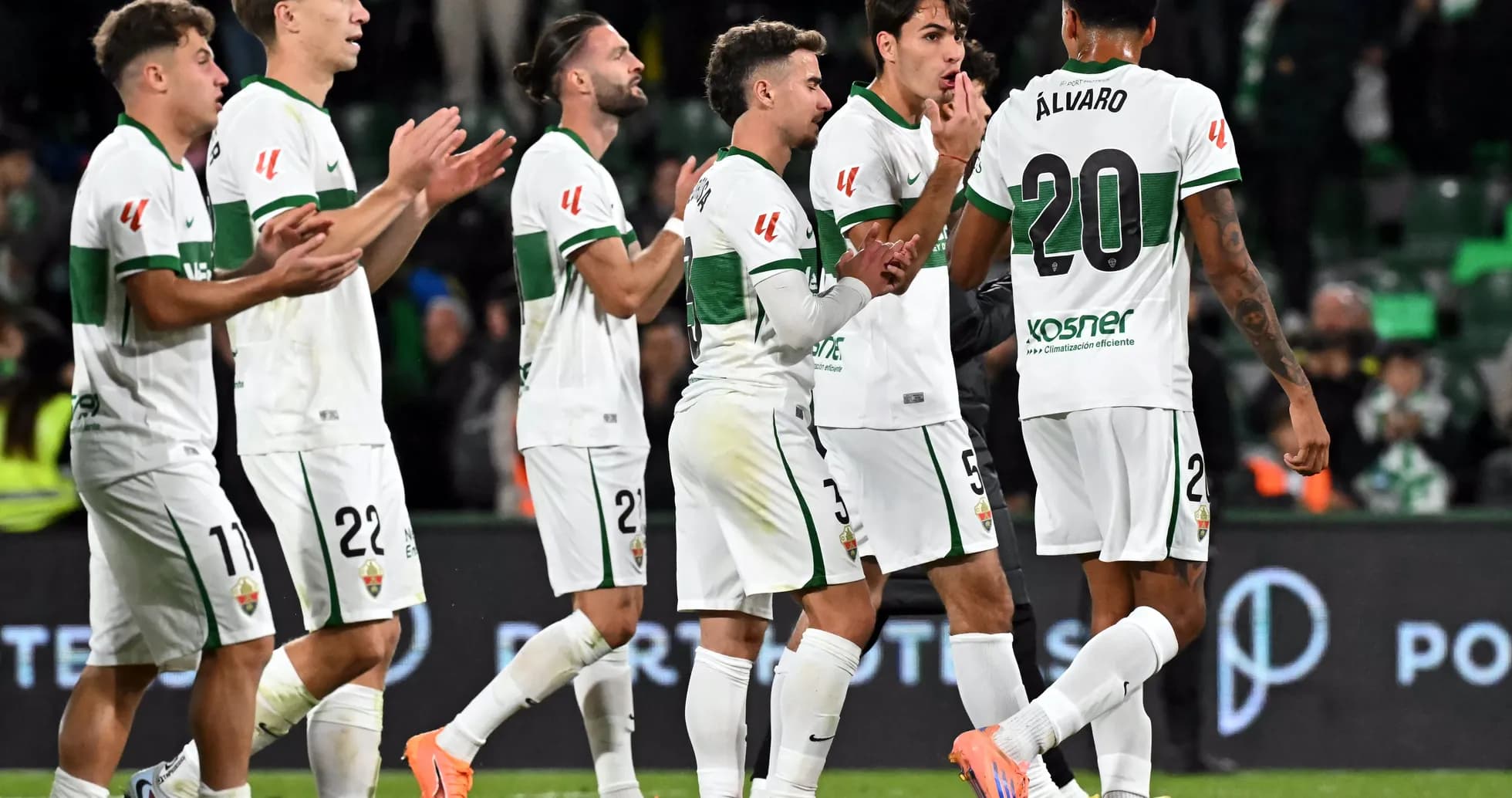 Elche players celebrating during La Liga match