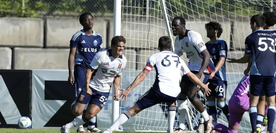 Real Monarchs celebrate goal against Vancouver Whitecaps II