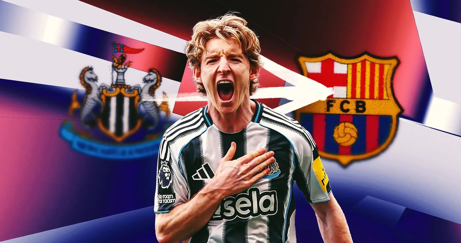 Player celebrating in Newcastle United kit with logos