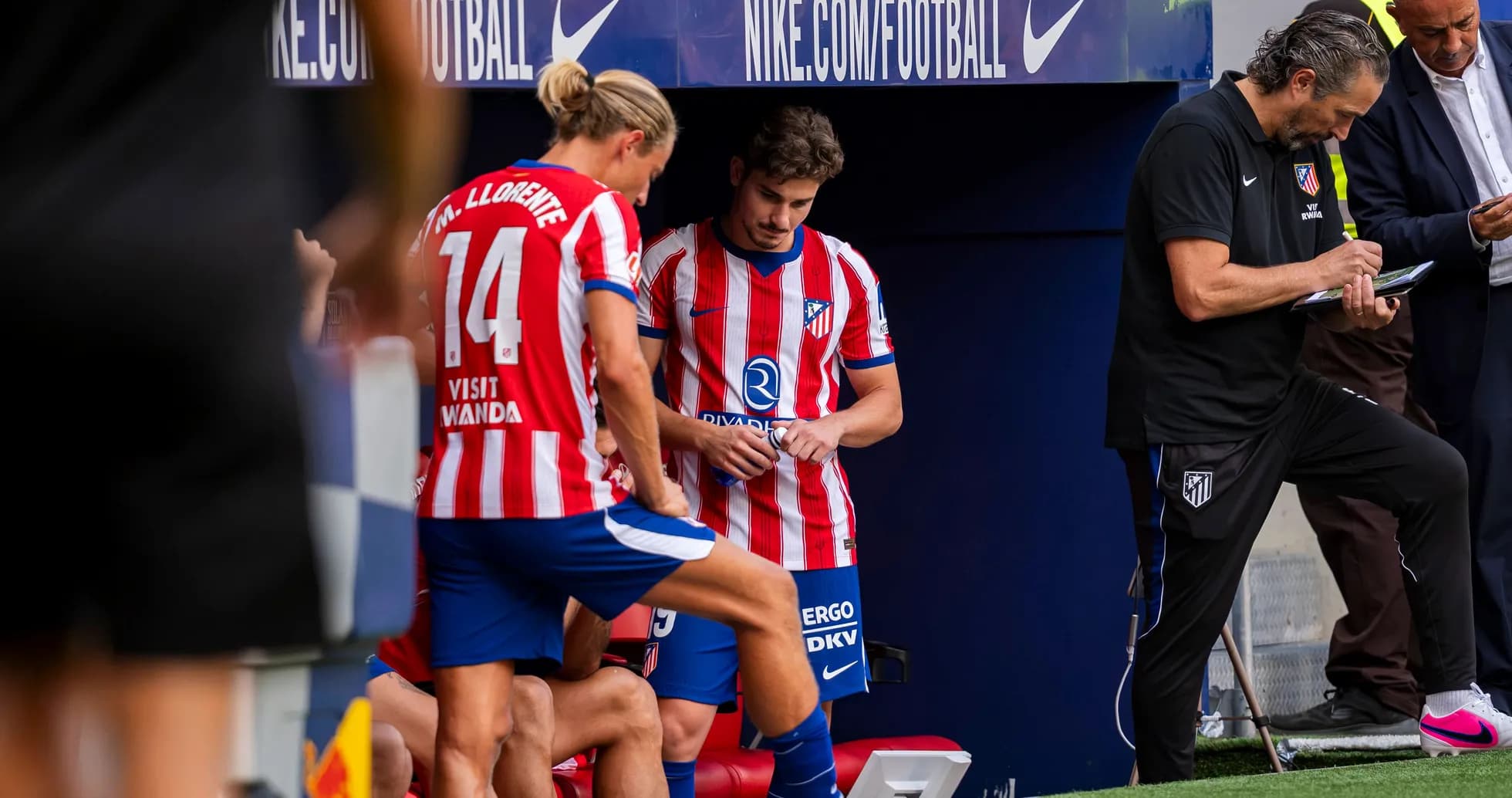 Atletico Madrid players on the bench during match