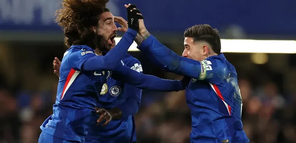 Chelsea players celebrating a goal during match