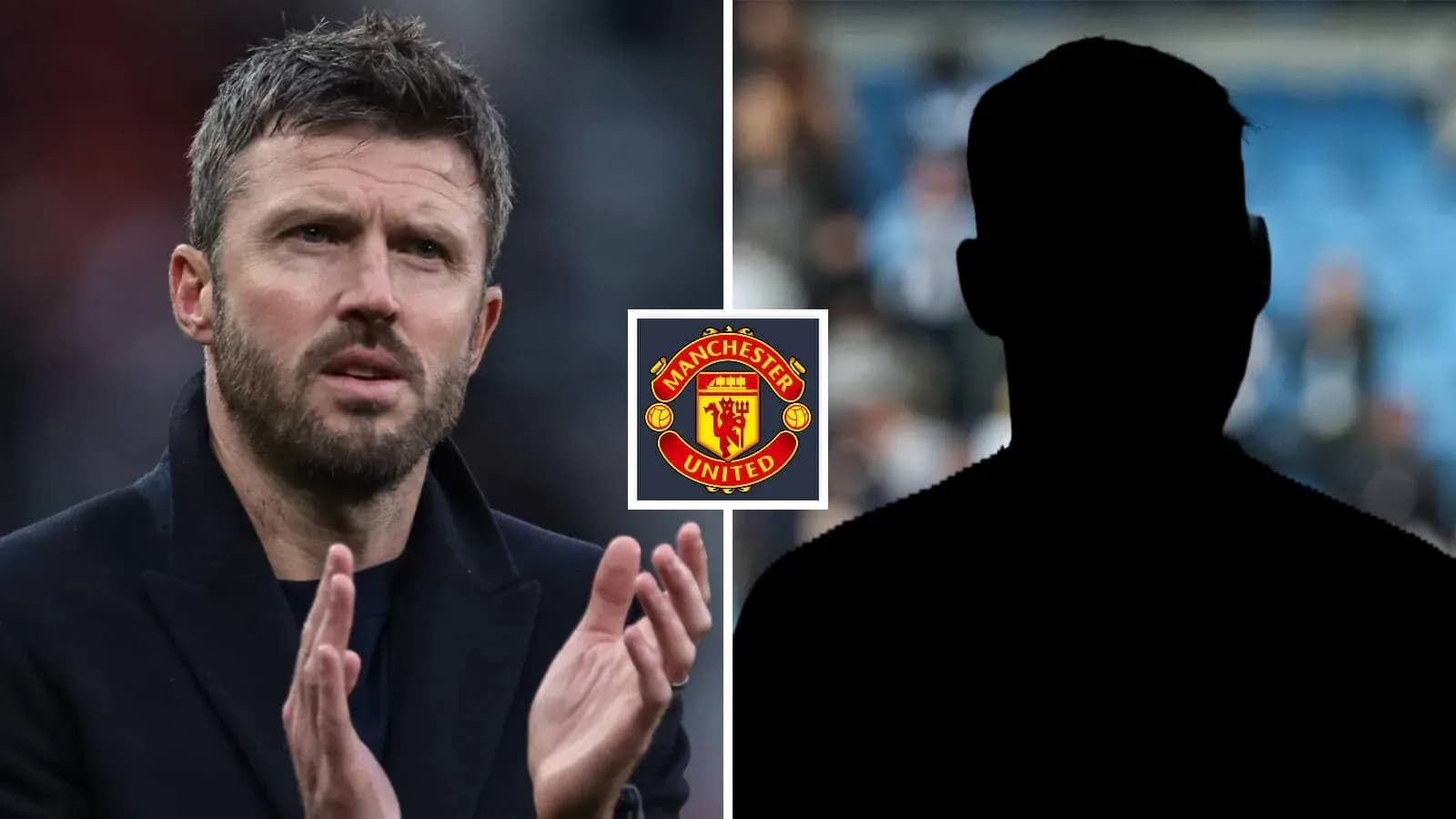Michael Carrick gesturing with Manchester United logo
