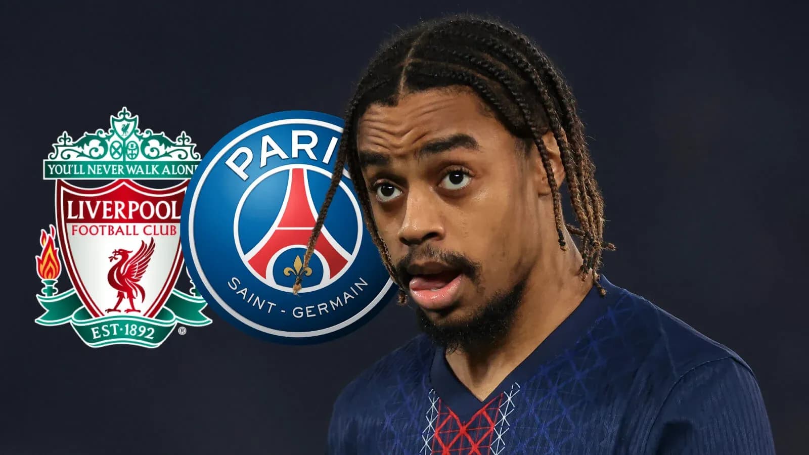 Player in jersey with Liverpool and PSG logos