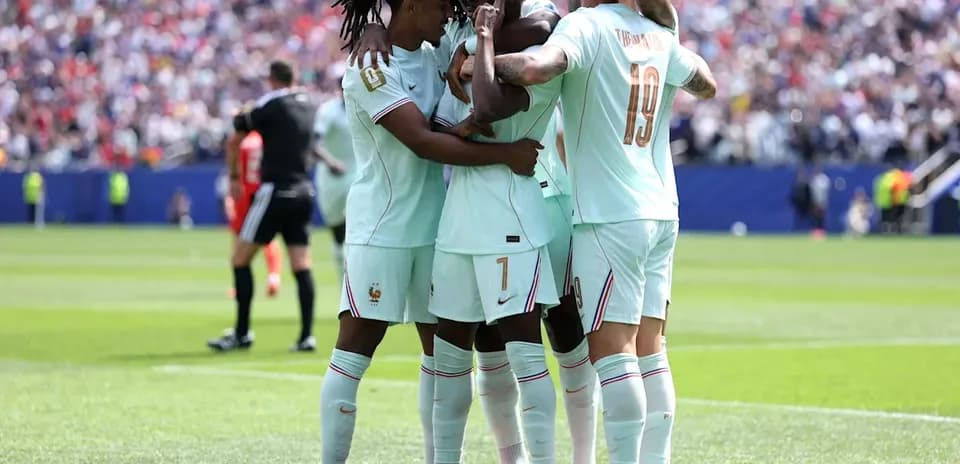France players celebrating a goal during match