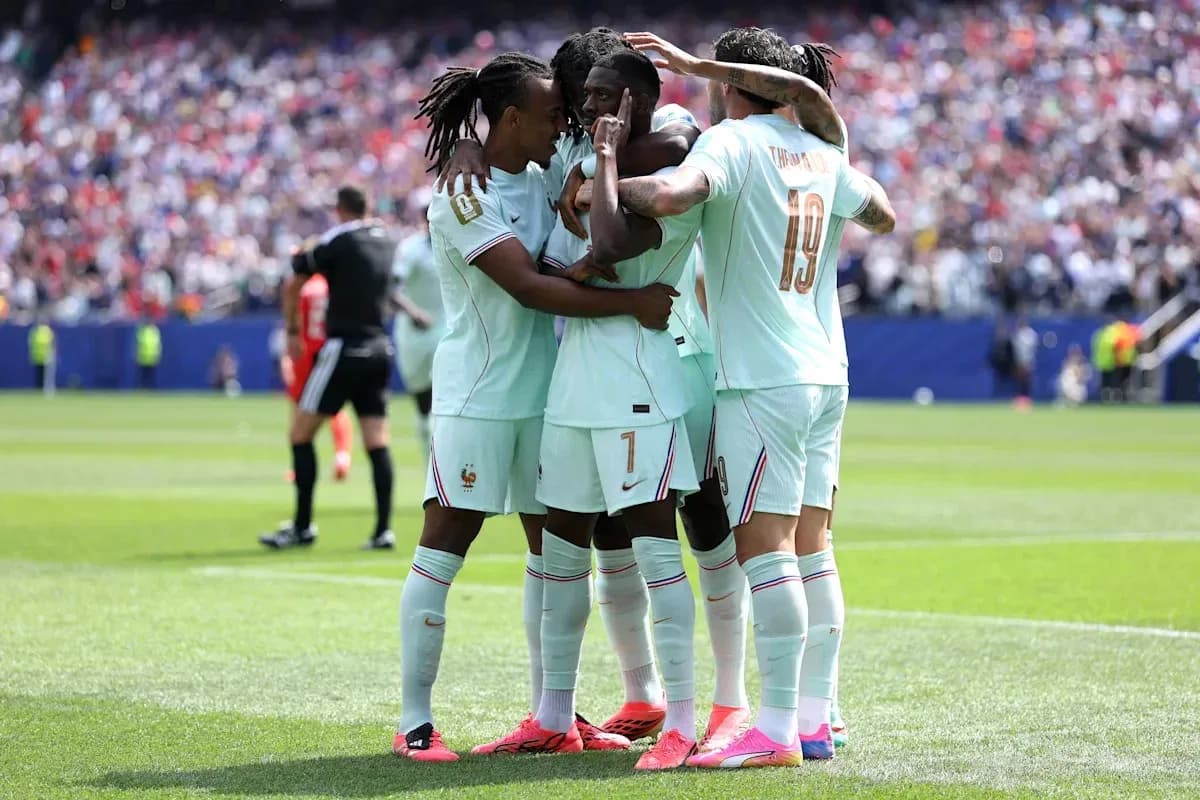 France players celebrating a goal during match