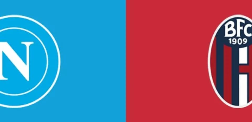 Napoli and Bologna team logos on colored backgrounds