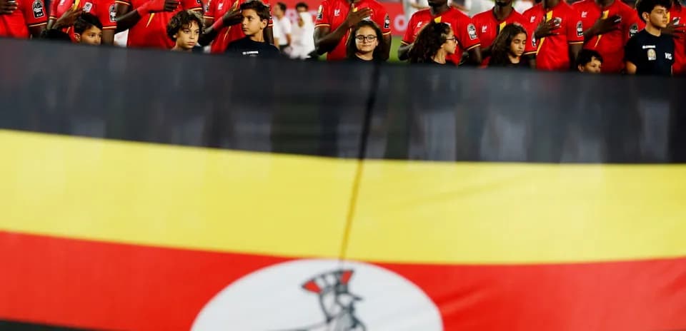 Ugandan football team singing anthem before match