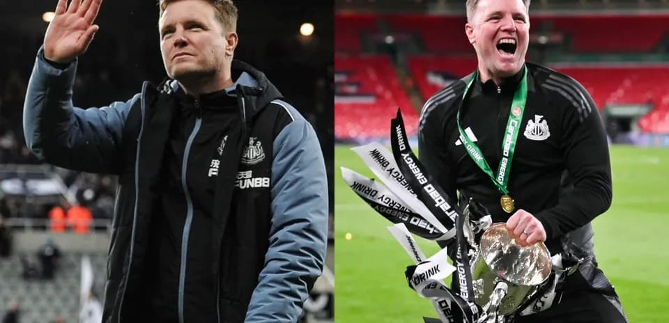 Newcastle manager celebrating after cup victory
