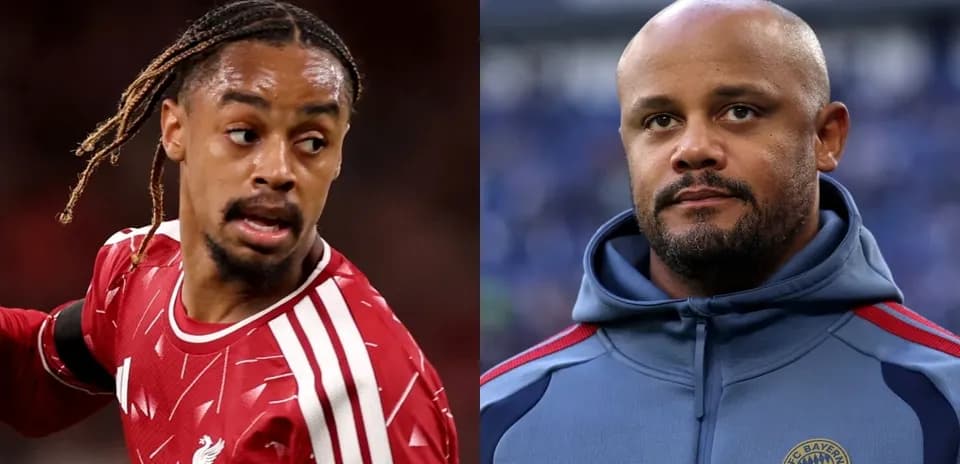 Football player in Liverpool kit and coach in Bayern Munich attire