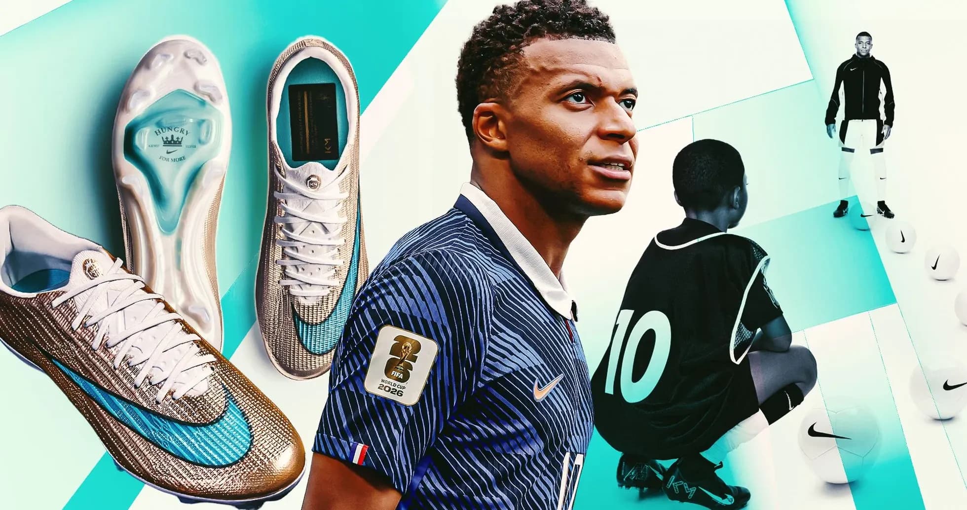 Kylian Mbappé promoting Nike football boots and training