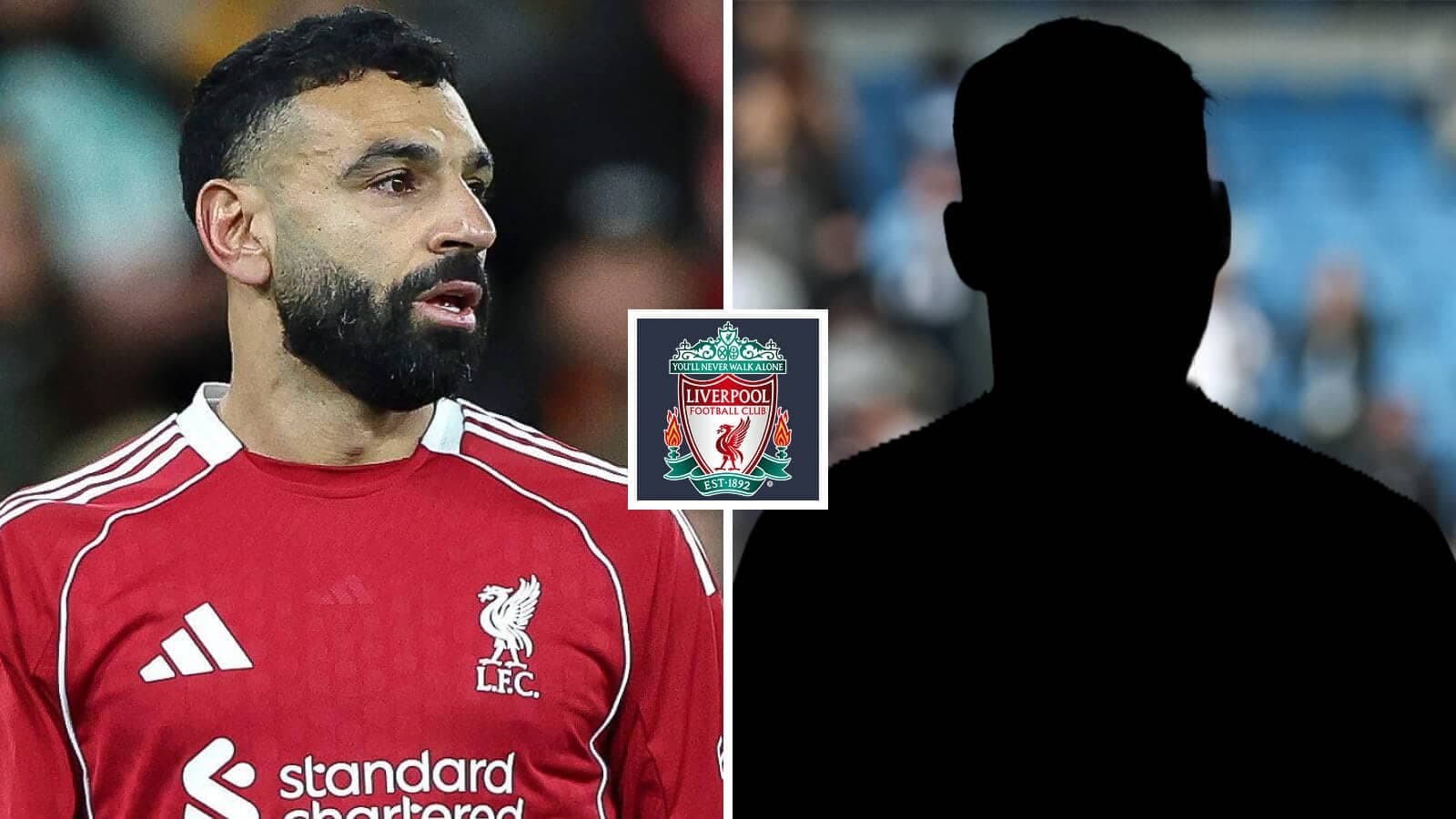 Mohamed Salah in Liverpool kit with silhouette background