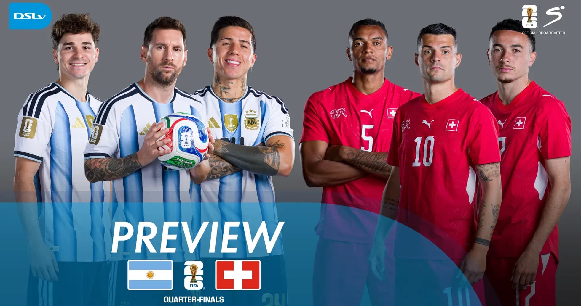 Argentina and Switzerland players posing before quarter-finals