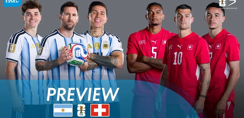 Argentina and Switzerland players posing before quarter-finals