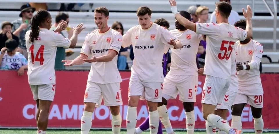 Cavalry FC players celebrating a goal
